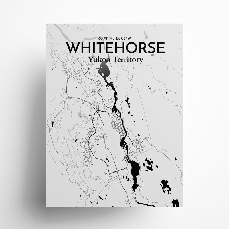 «Whitehorse City Map», impression, Noir et blanc, H 24 po x l 18 po