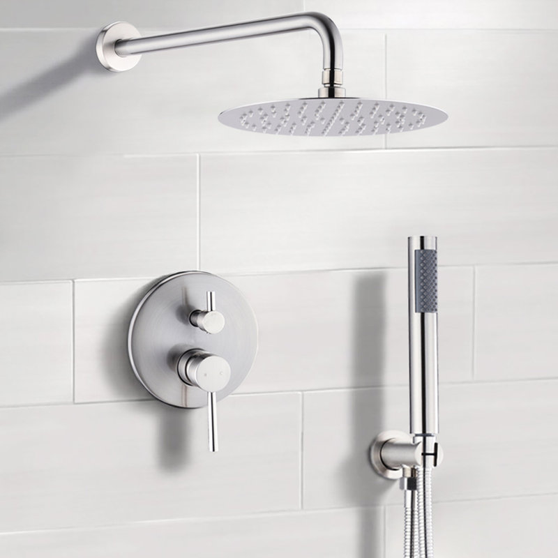 10" Brushed Nickel Shower Head Recognizable - Rain And Movable Handheld Unit Exceptional Portable Option, Nickel