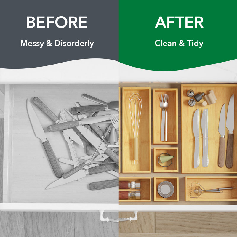 Ensemble de 14 tiroirs en bambou, bacs en bois multi-usages pour la cuisine, la salle de bain, le bureau et l'organisation de maquillage