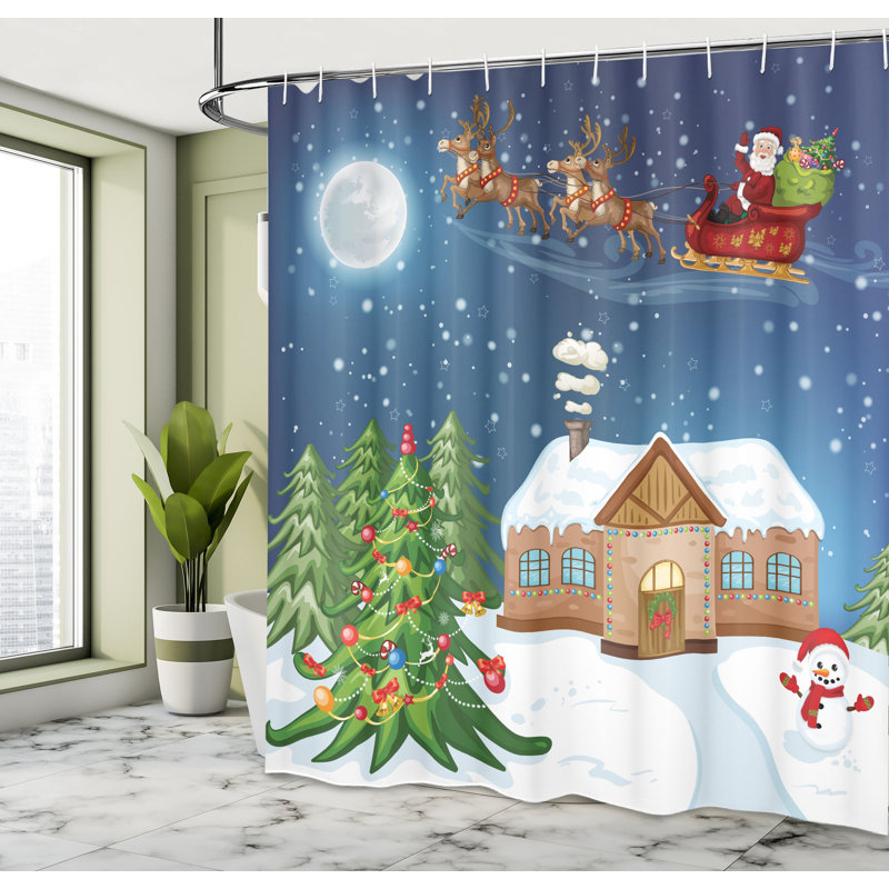 Rideau de douche simple à motif de Noël avec Rudolf Ahsan, H 75 po x l 69 po