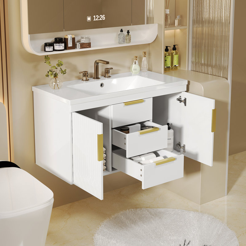 Meuble-lavabo mural 36 po avec 2 tiroirs, meuble-lavabo flottant 36 po