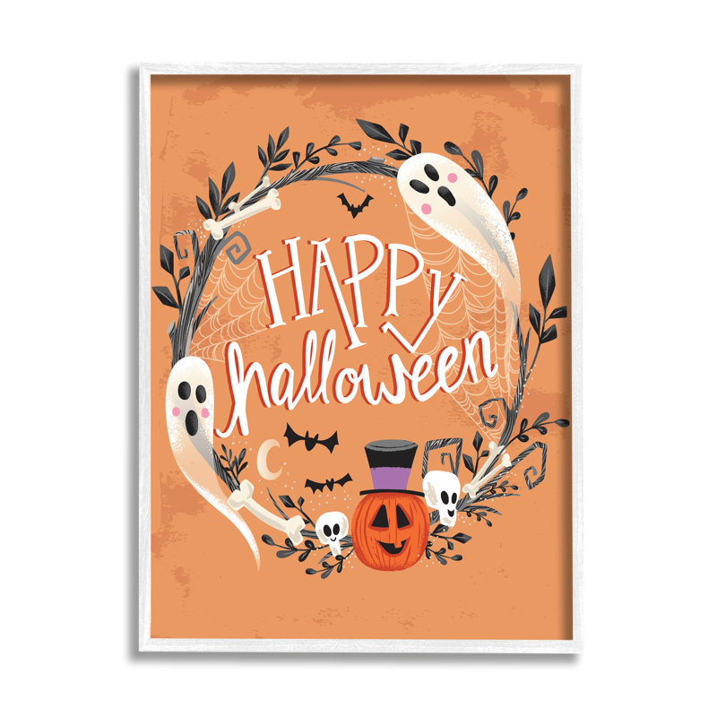 «Happy Haunts», giclée d'Halloween par Arrolynn Weiderhold, H 14 po x l 11 po x P 1,5 po, Giclée encadrée blanc bord de mer