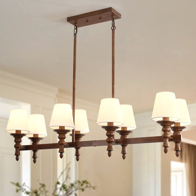 8-light 41.34'' Farmhouse Linear Chandelier With White Shade For Dining Table & Kitchen Island