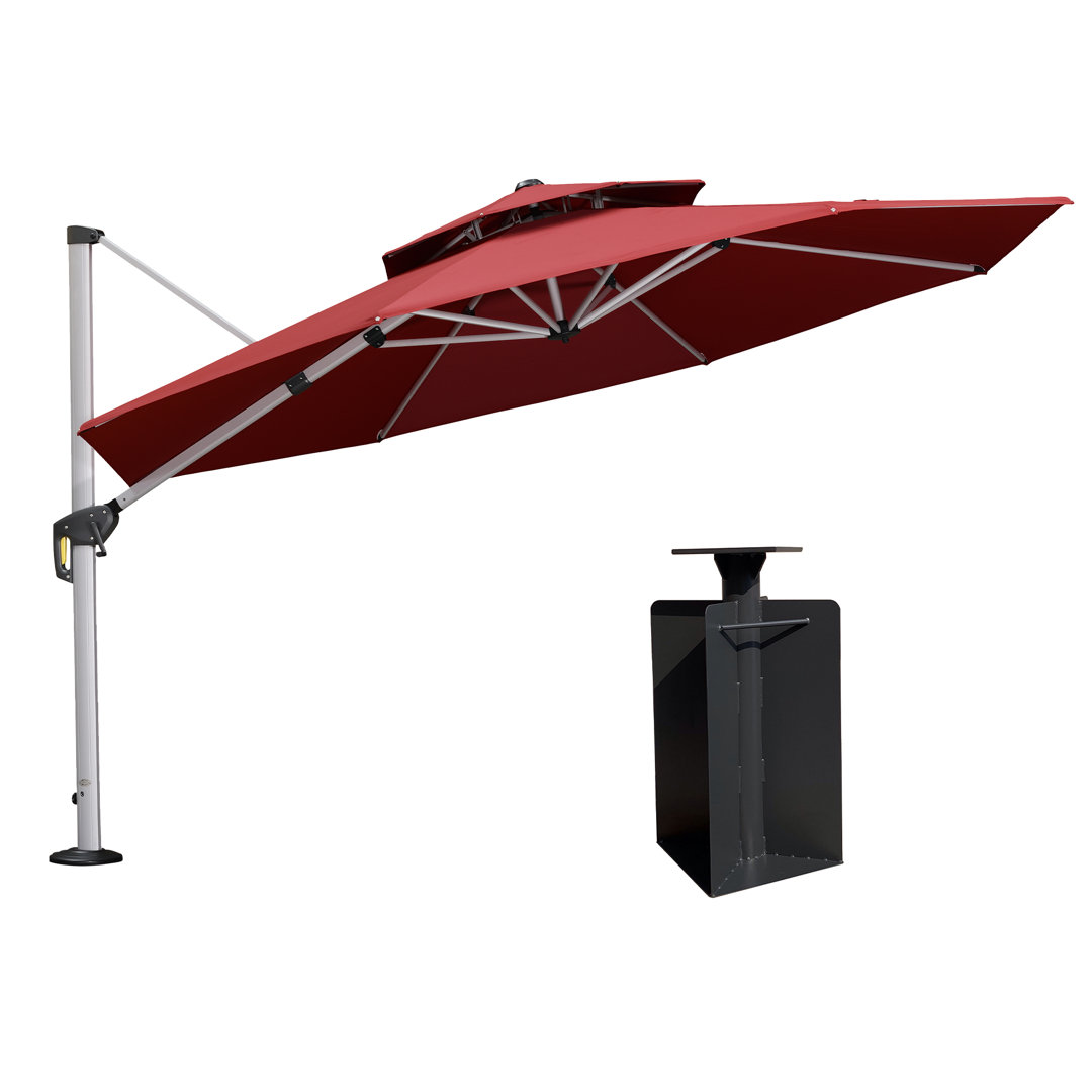 Sharayne 144'' Cantilever Umbrella with Crank Lift Counter Weights with Base in Ground Arlmont & Co. Fabric 