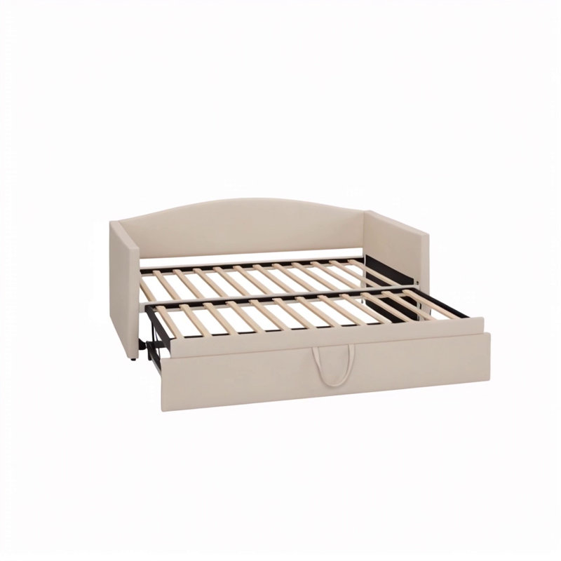 Canapé-lit rembourré avec lit gigogne allongé, Beige