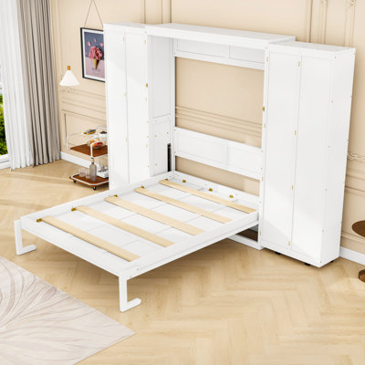Grand lit escamotable en bois avec armoires pliables à pousser