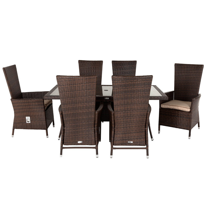 Copenhaver 6 - Person Patio Dining Set with Rectangular Table , Cushions Included, Chocolate/Cream
