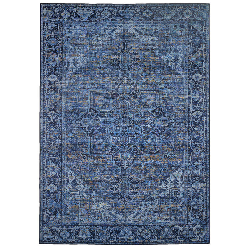 Samiur Lyle Vintage Machine Washable Area Rugs, Rectangle 7'6" x 9'6", Blue