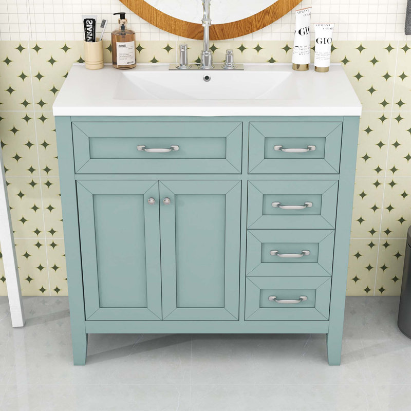 Bathroom Vanity with Sink Combo and Drawers, Green