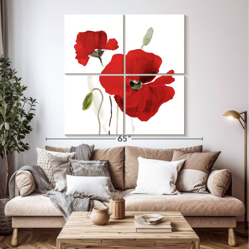 Harnek All Red Poppies I, 50" H x 50" W