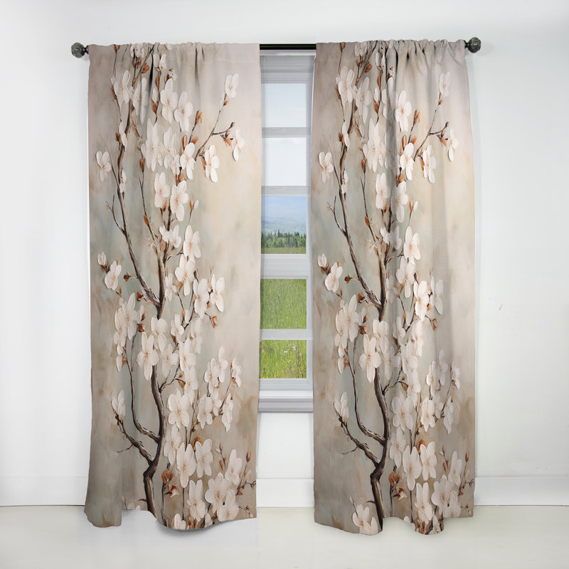 Rideau occultant Minimalisme Cherry Blossom III blanc et gris - 1 panneau, L 52 po x L 84 po
