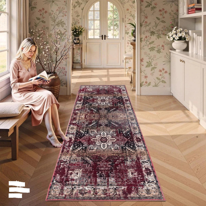 Runner Area Rug, Red, Runner 60 x 220 cm