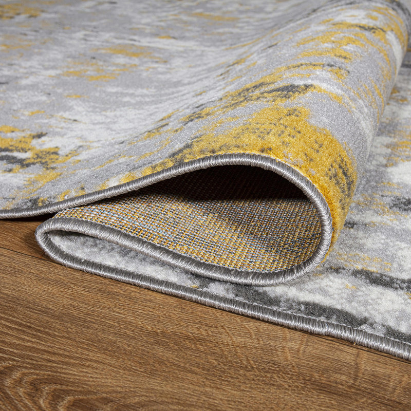 Tapis abstrait jaune / gris / ivoire Chiswick, Rectangle 7 pi 10 po x 10 pi
