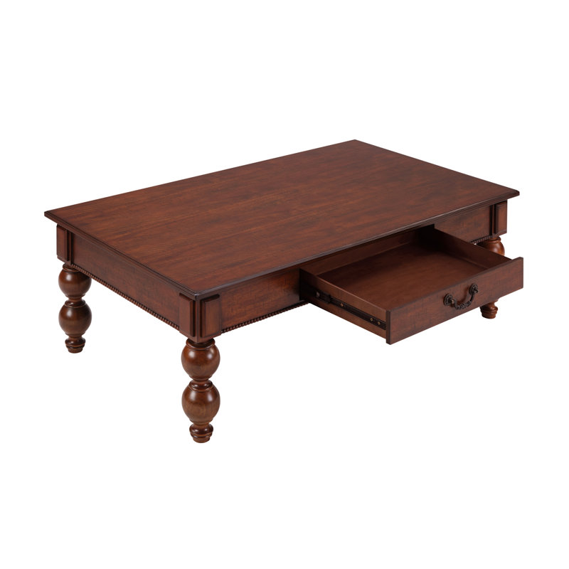 Table basse rectangulaire en noyer avec rangement et pieds en forme de gourde (assemblage facile), Noyer