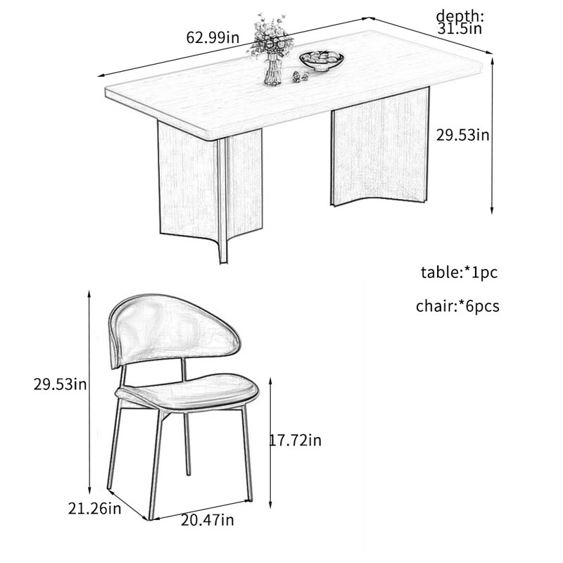 Durable Rock Plate Dining Table Sets., 29.53"H x 62.99"L x 31.5"W