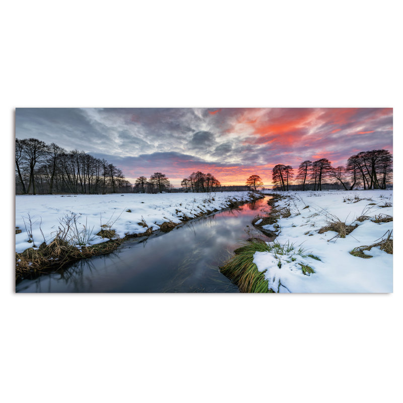 Winter Sunset River Banks - Photographie sur toile, H 12 po x l 20 po x P 1 po, Toile tendue