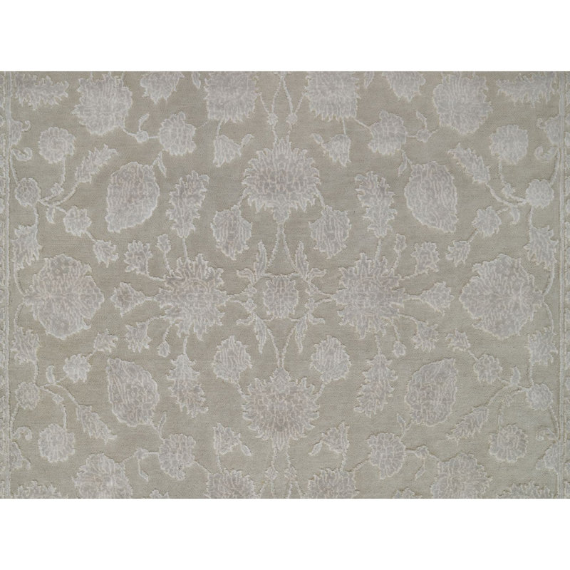 Tapis gris en laine et en bambou noué à la main 4 pi 9 po x 6 pi 10 po 11F0126143E44BCEB233732E2F332D9A