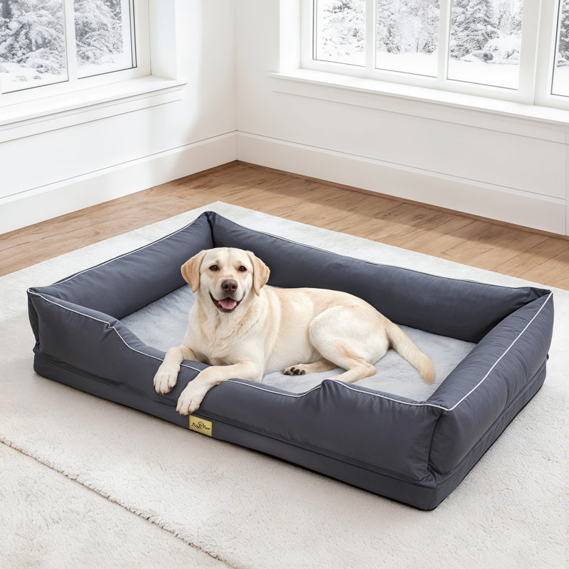 Orthopedic Dog Bed with Bolster , Grey, 3XL (24cm H x 127cm W x 94cm D)