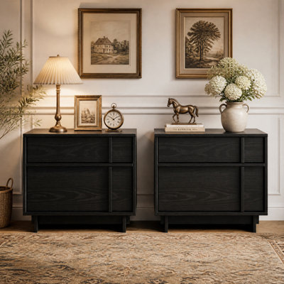 Ensemble de 2 tables de chevet Mid-Century, table de chevet grain de bois avec tiroirs à fermeture en douceur, table de bout de chambre à coucher moderne avec base renforcée, disponible en 3 couleurs