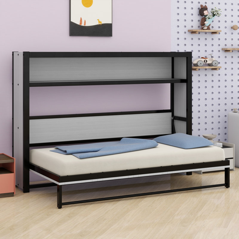 Lit escamotable avec tablettes Murphy, Gris