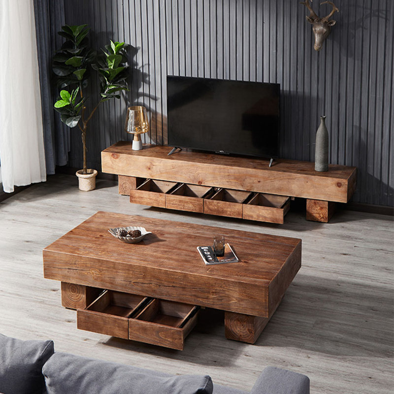 Log style simple coffee table, 15.74" H x 47.24" L x 29.52" W