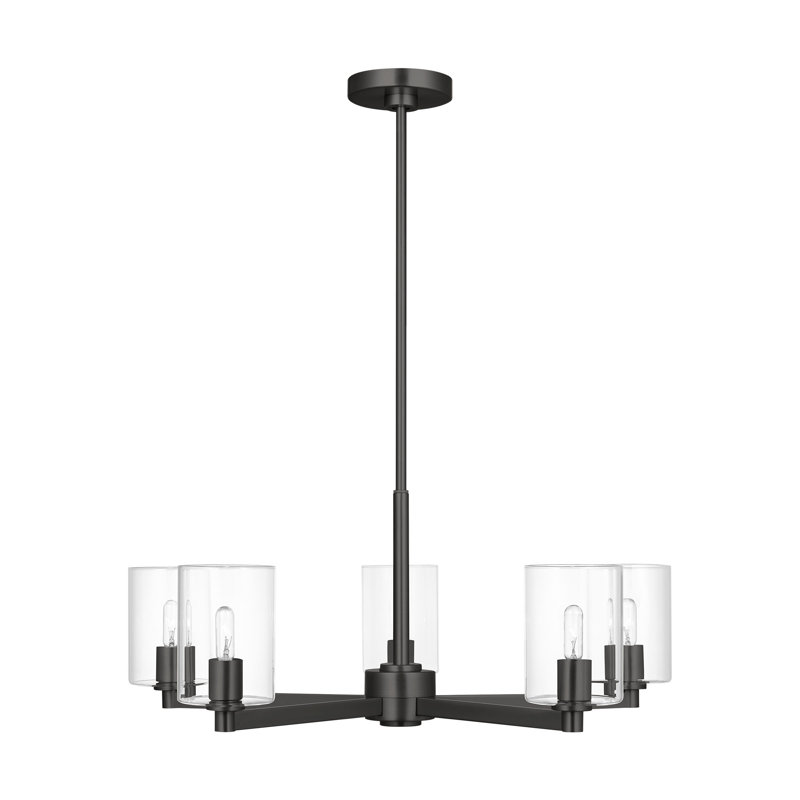 Fullton Dining Room Chandelier With Clear Shade, 10.375" H x 27.125" W x 27.125" D, Midnight Black, 5 Lights