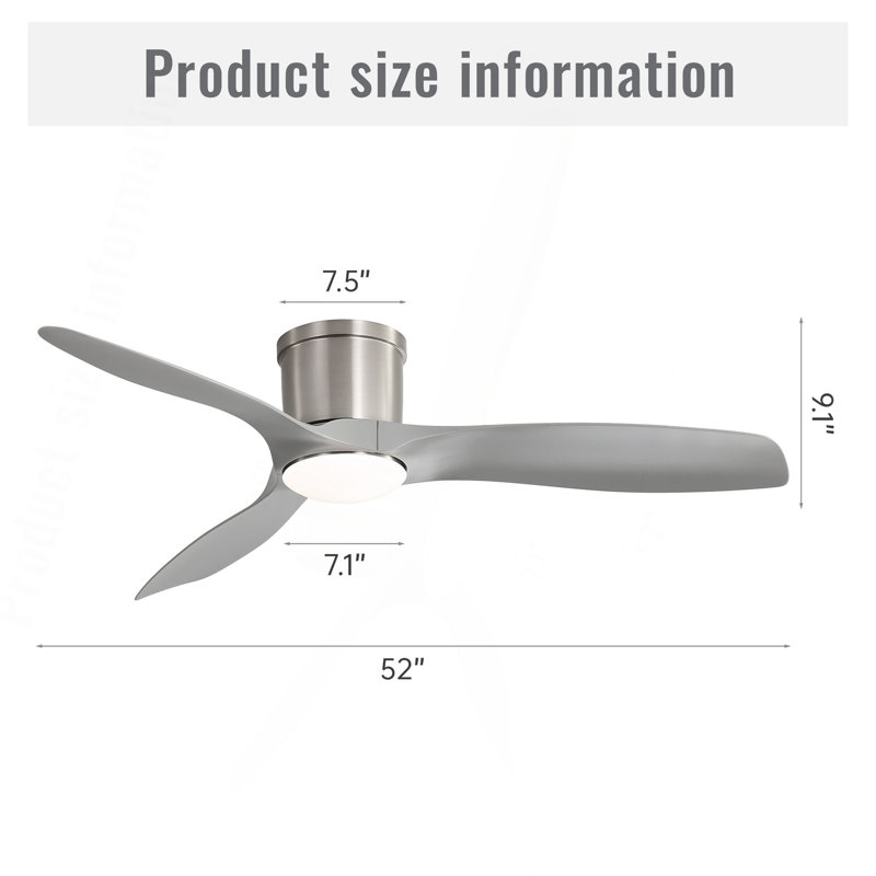 Ventilateur de plafond encastré de 52 pouces avec lumière à DEL à intensité variable et 3 pales de ventilateur en ABS pour salon