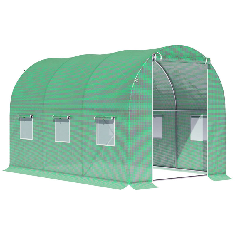 Walk-in Polytunnel Greenhouse Tunnel with Zipped Roll-Up Door & 6 Mesh Windows
