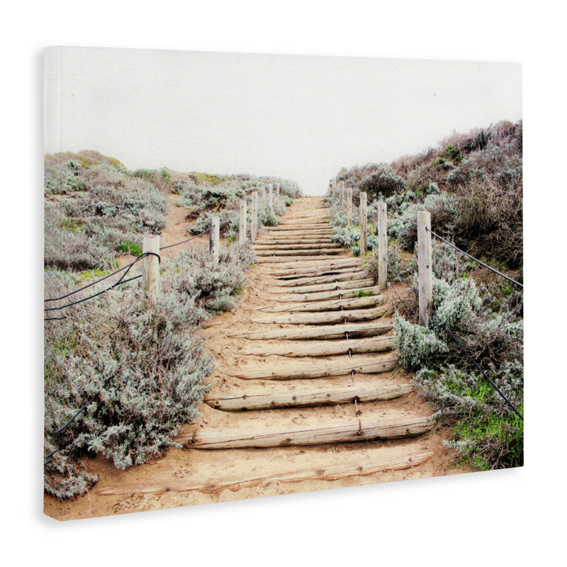 Toile d'escalier en bois vers le ciel, design par Leah Noel Art, H 16 po x l 20 po