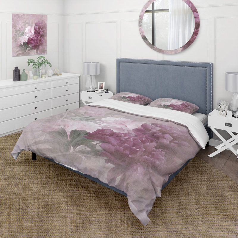 Ensemble de housse de couette traditionnel rétro mauve et rose II - microfibre de polyester