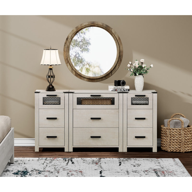 Latitude Run® TV Stand With Drawers, Dresser Cabinet With Storage Organizer Units ,Kitchen Sideboard With Mesh Door,Farmhouse Entertainment Center For Dining, Living And Bed Room,Walnut Brown