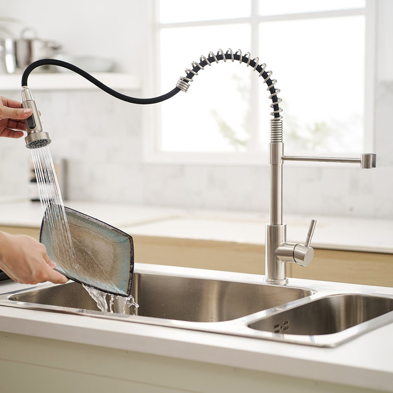 Brushed Nickel Kitchen Faucet With Pullout Spray - Brass, Enhanced , Multi-Functional Water Outlet Modern Sink Pull Down , No Leaks, Easy Clean Surface, Versatile Flow Modes