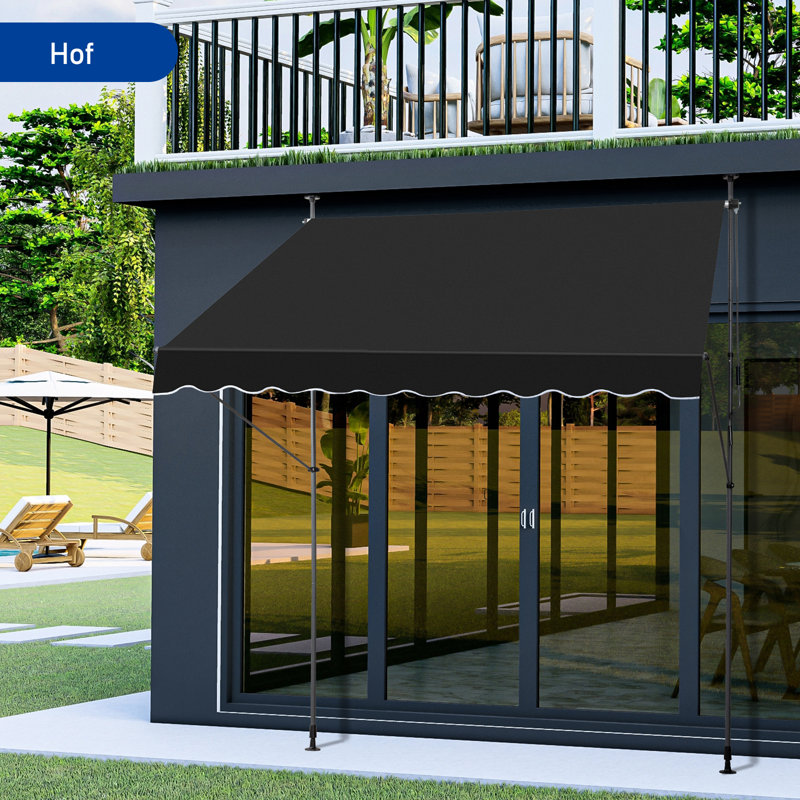 Auvent rétractable en métal et polyester, Noir, H 118 po x l 78,7 po x P 59 po