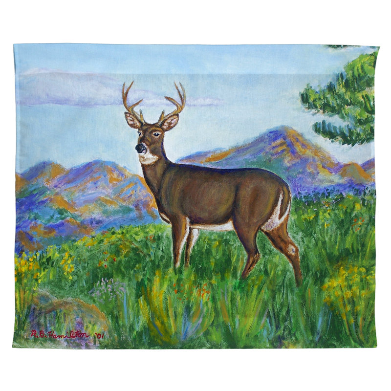Rustic Polyester Deer in Mountains Wall Hanging 24" x 30"