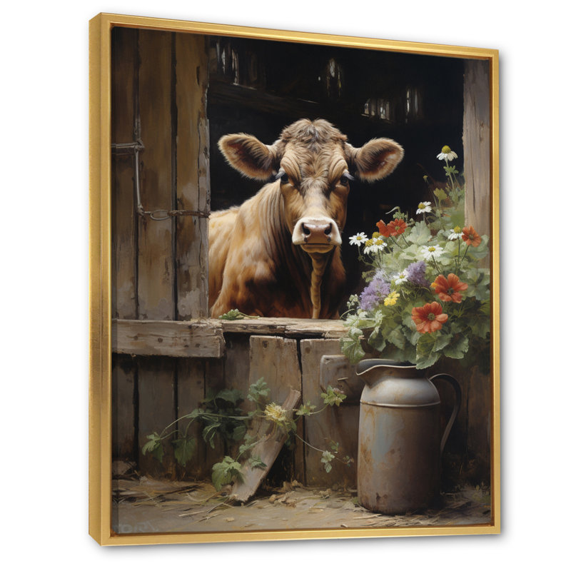 Brackeen Cow Rustic Charm III - vache, art mural, H 20 po x l 12 po x P 1 po, Cadre flottant doré