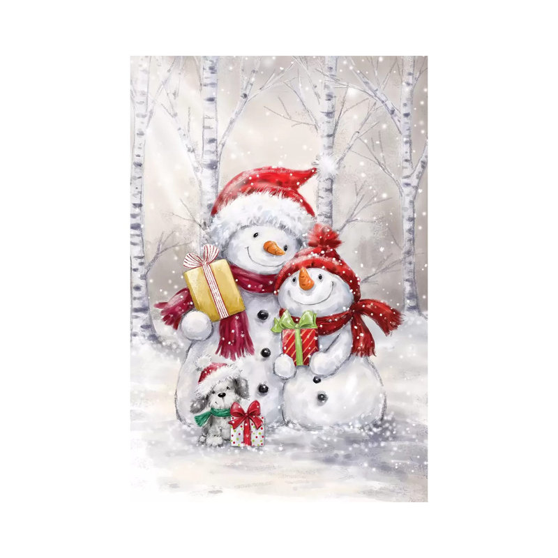 Two Snowmen And Dog by MAKIKO - Wrapped Canvas Print, 66.04 cm H x 45.72 cm W x 1.91 cm D