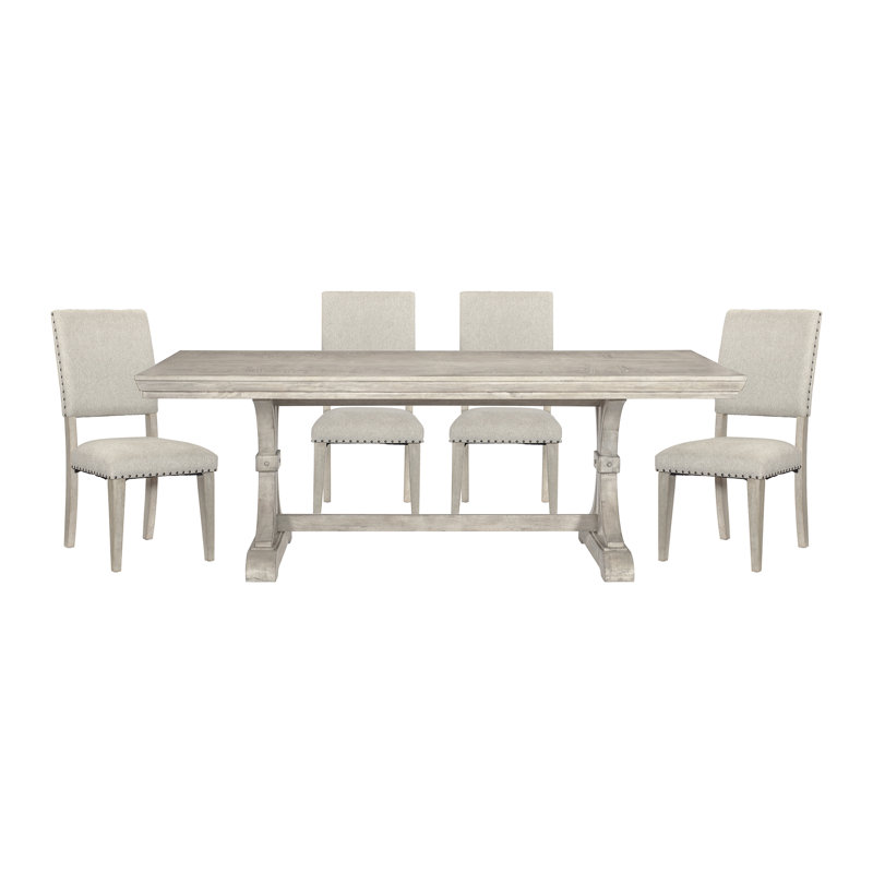 Cevyn 4 - Person Solid Wood Top Trestle Base Dining Set