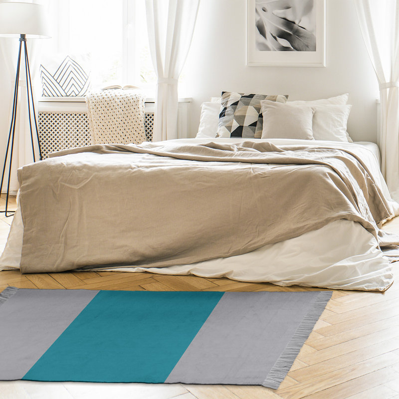 Tapis à rayures 4,6 pi x 5,5 po gris/bleu foncé