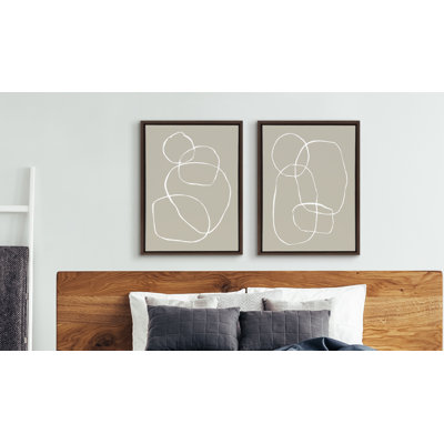 871 Modern Circles Beige & 869 Going in Circles Beige by Teju Reval Framed Canvas Wall Art Set