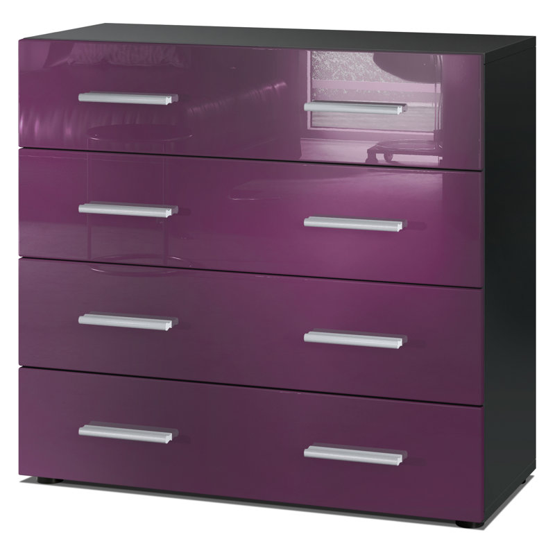 Mazur 76cm W 4 - Drawer Chest of Drawers, Black/Blackberry