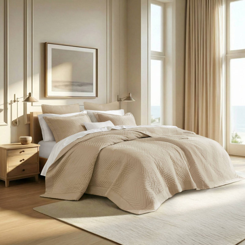 Liam Hotel 3 Piece Cotton Quilt Set, Linen, King