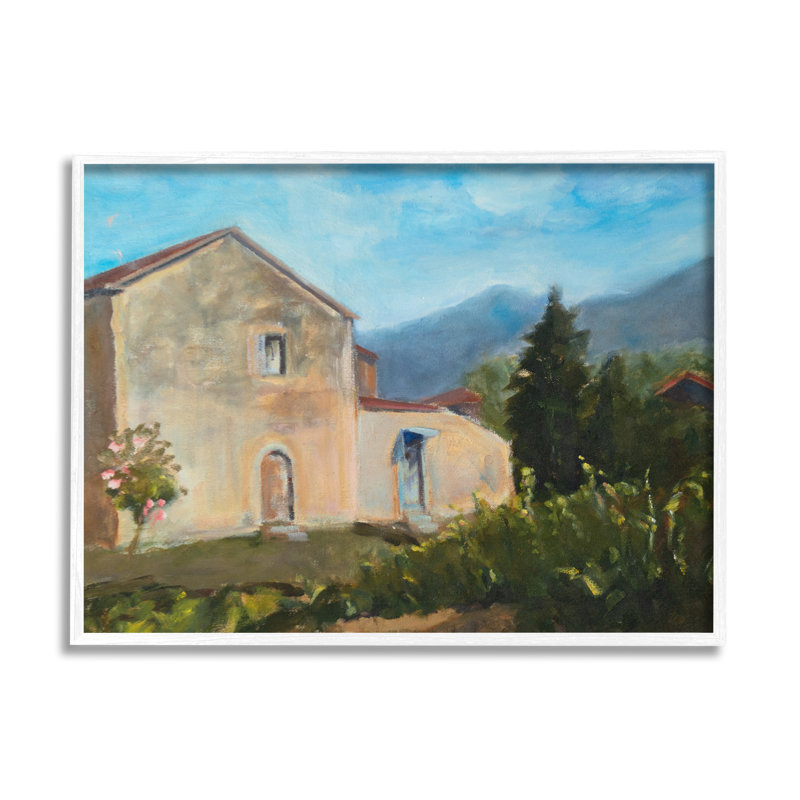 «Traditional Vineyard Villa Landscape Tall Trees Mountain Range» par Susanne Marie - Peinture, H 11 po x l 14 po