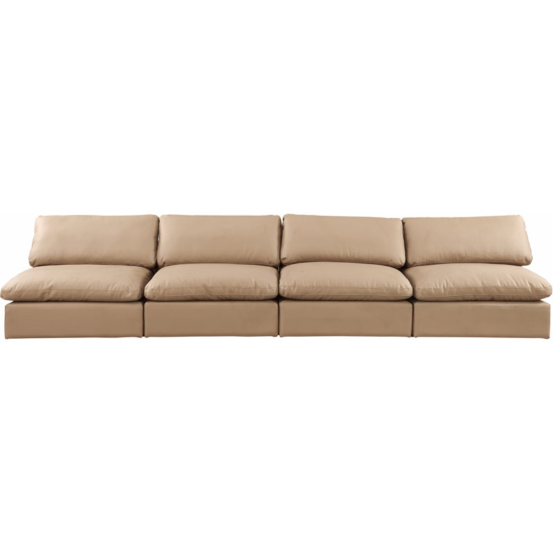 Canapé modulaire 160 po à accoudoirs carrés en similicuir, Cuir brun clair végétalien