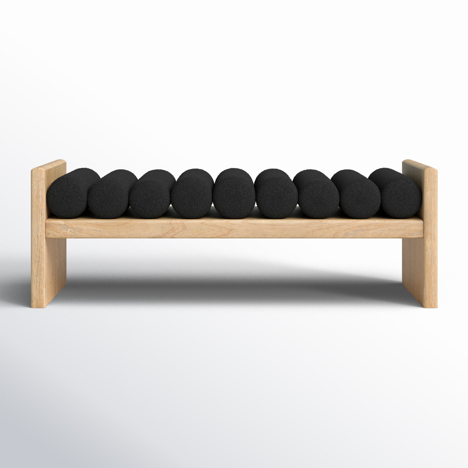 Reeves Boucle Wood Bench, Black Boucle Fabric / Natural Finish, 18" H x 52" W x 19" D