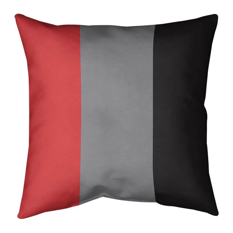 Housse de coussin rayé, Carolina, 14 po x 14 po, Rouge / gris mat / noir
