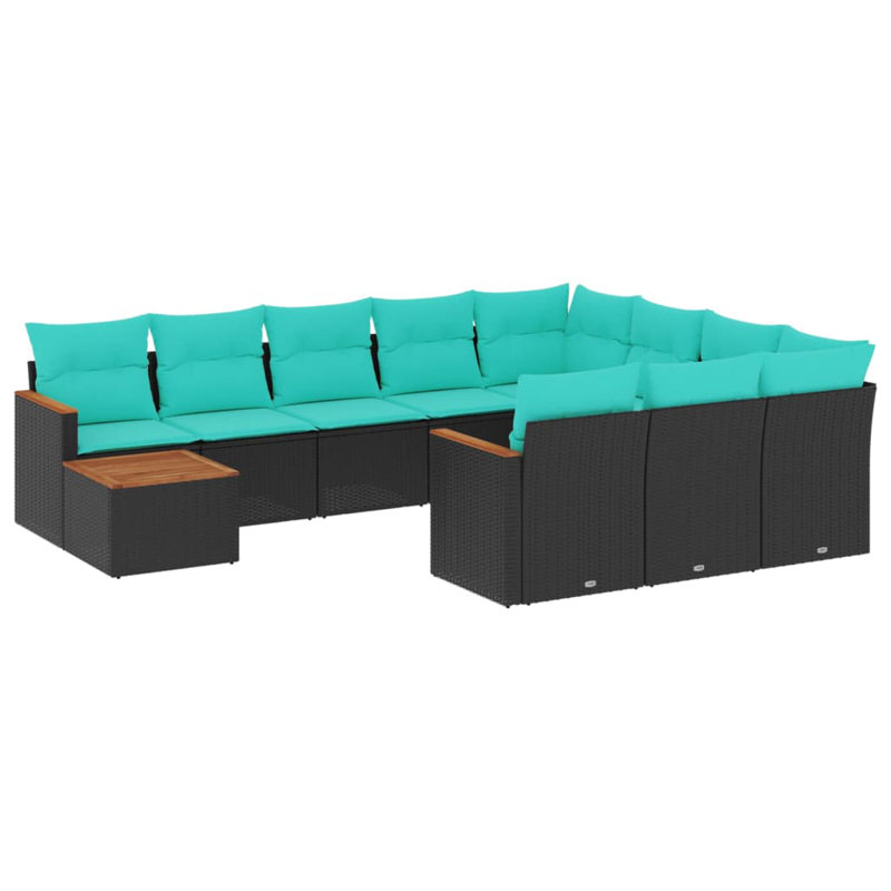  Ensemble de canapé de patio 11 pièces avec coussins en rotin de polyester noir