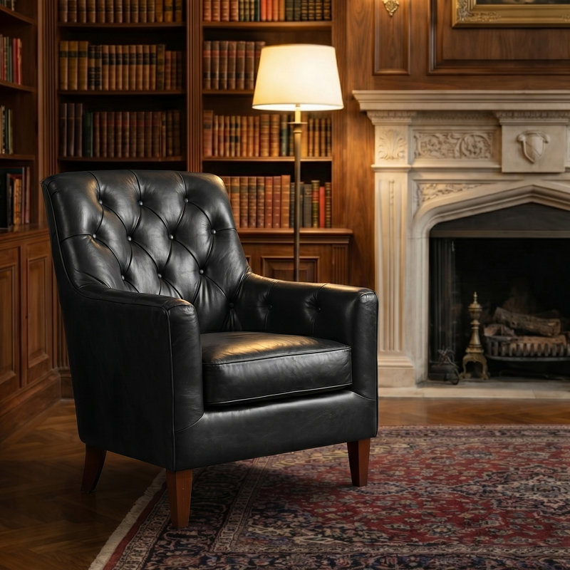 Fauteuil en cuir véritable avec dossier capitonné l 33,25 po Olga, Charocal