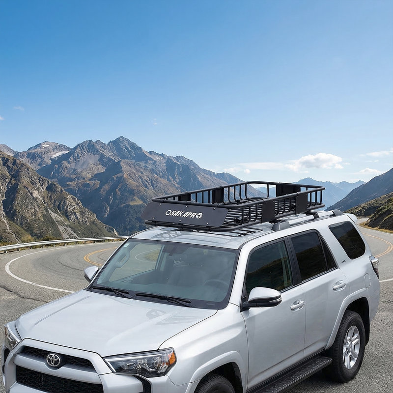 Heavy-Duty Universal Roof Cargo Basket, Black Steel Roof Rack with Tie-Down Straps for Camping & Travel