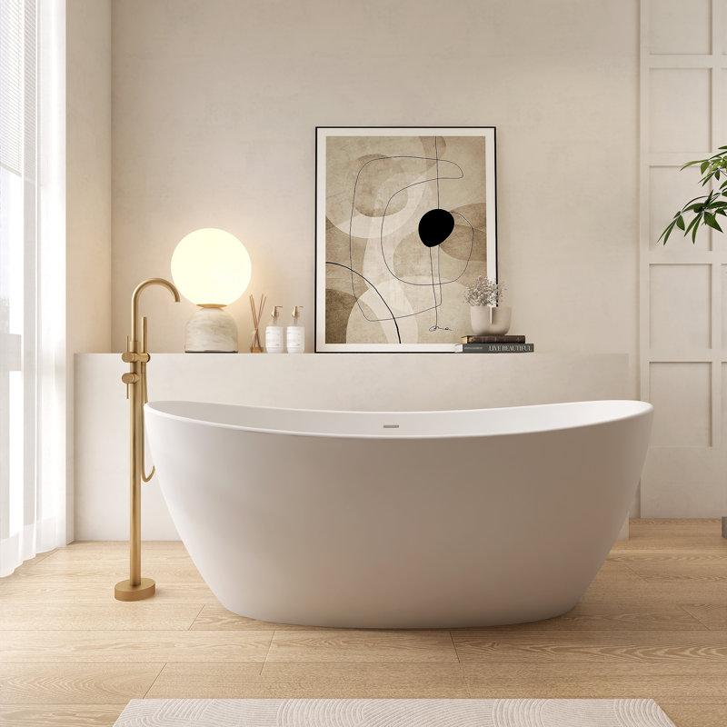 Baignoire de trempage autoportante 64,96 po, Blanc