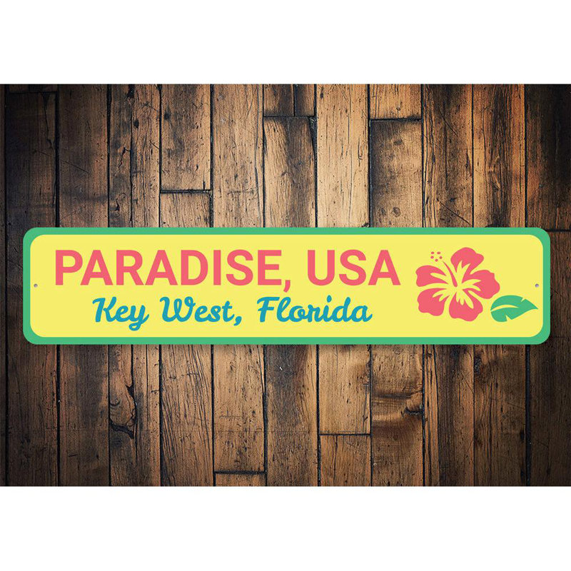Enseigne en aluminium Paradise USA Key West, H 4 po x l 18 po x P 0,04 po